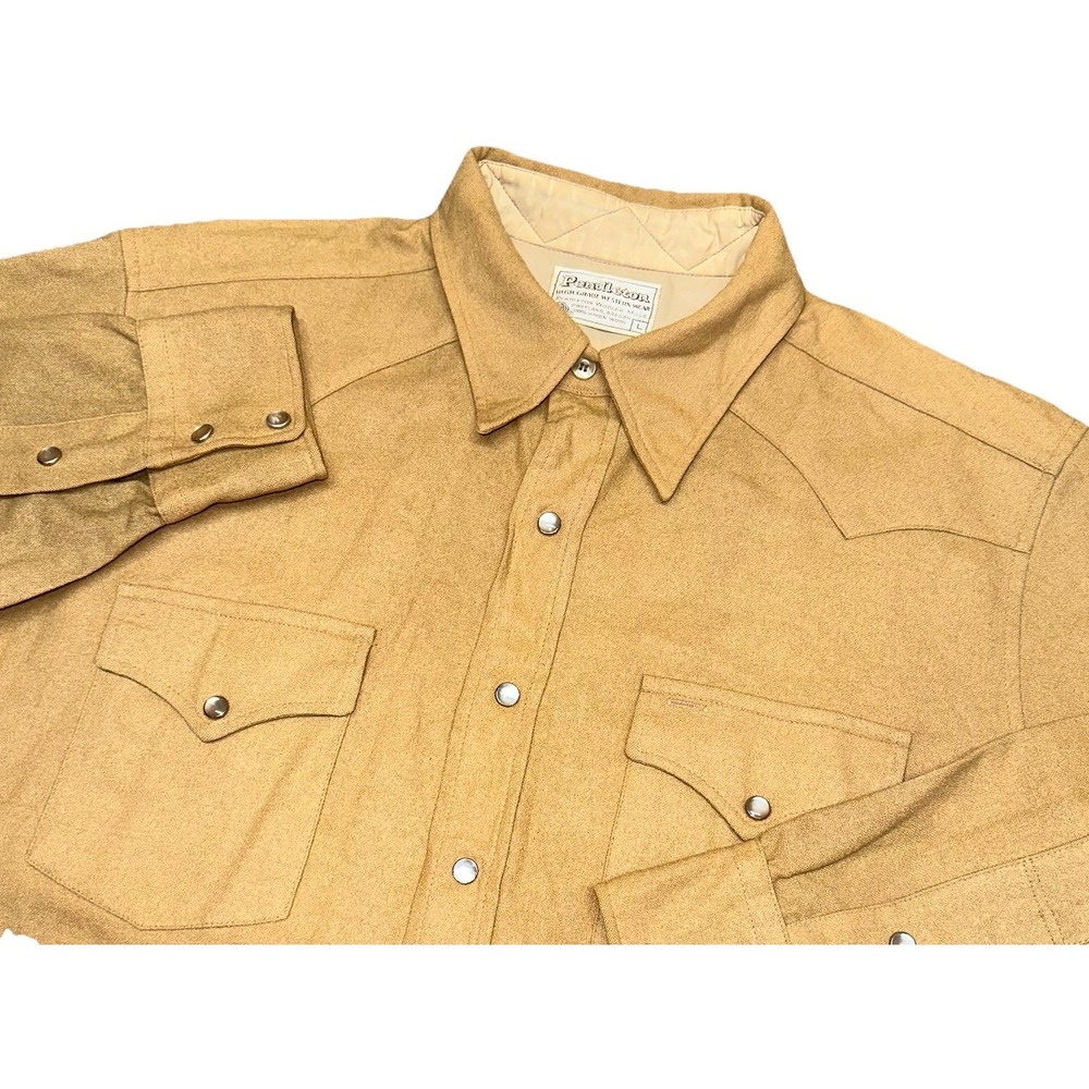Vtg 60's Pendleton Wool High Grade Western Wear Gold Pearl Snap Shirt USA Mens L